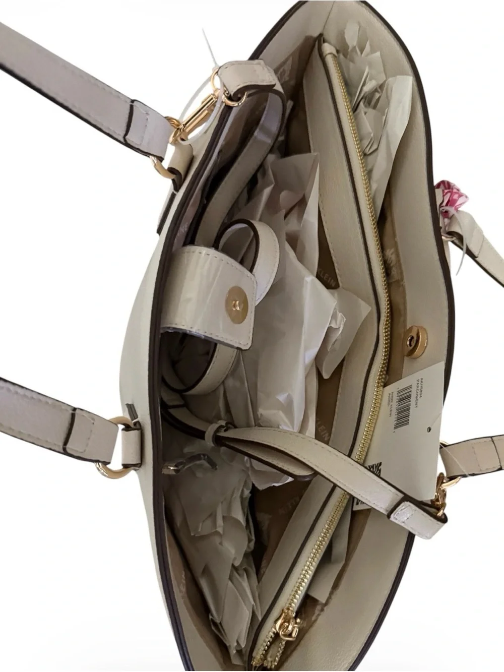 Anne Klein Cream Tote with Pink Scarf Detail